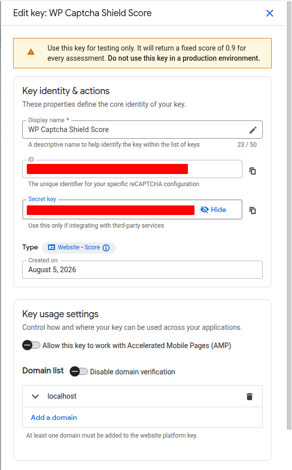 Copy the reCAPTCHA key ID
