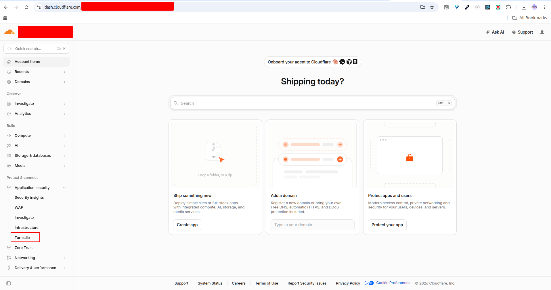 Open Turnstile from the Cloudflare dashboard