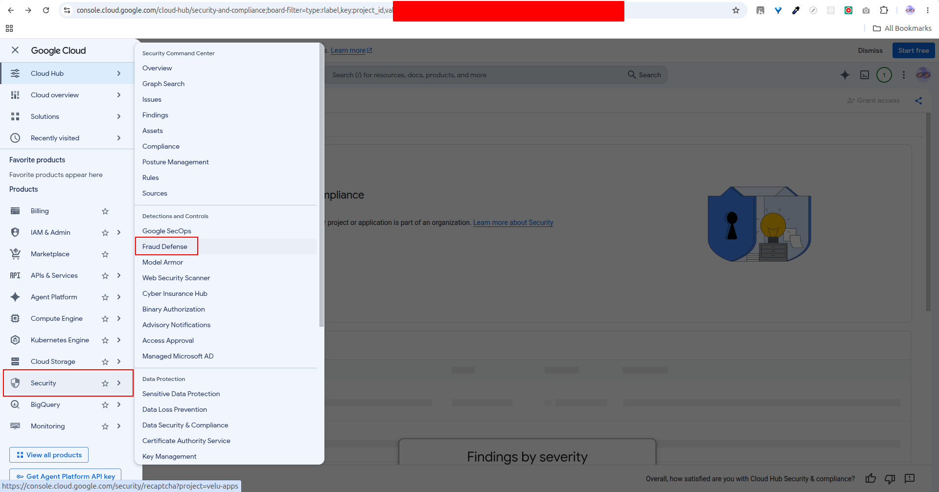 Open Fraud Defense from the Google Cloud dashboard