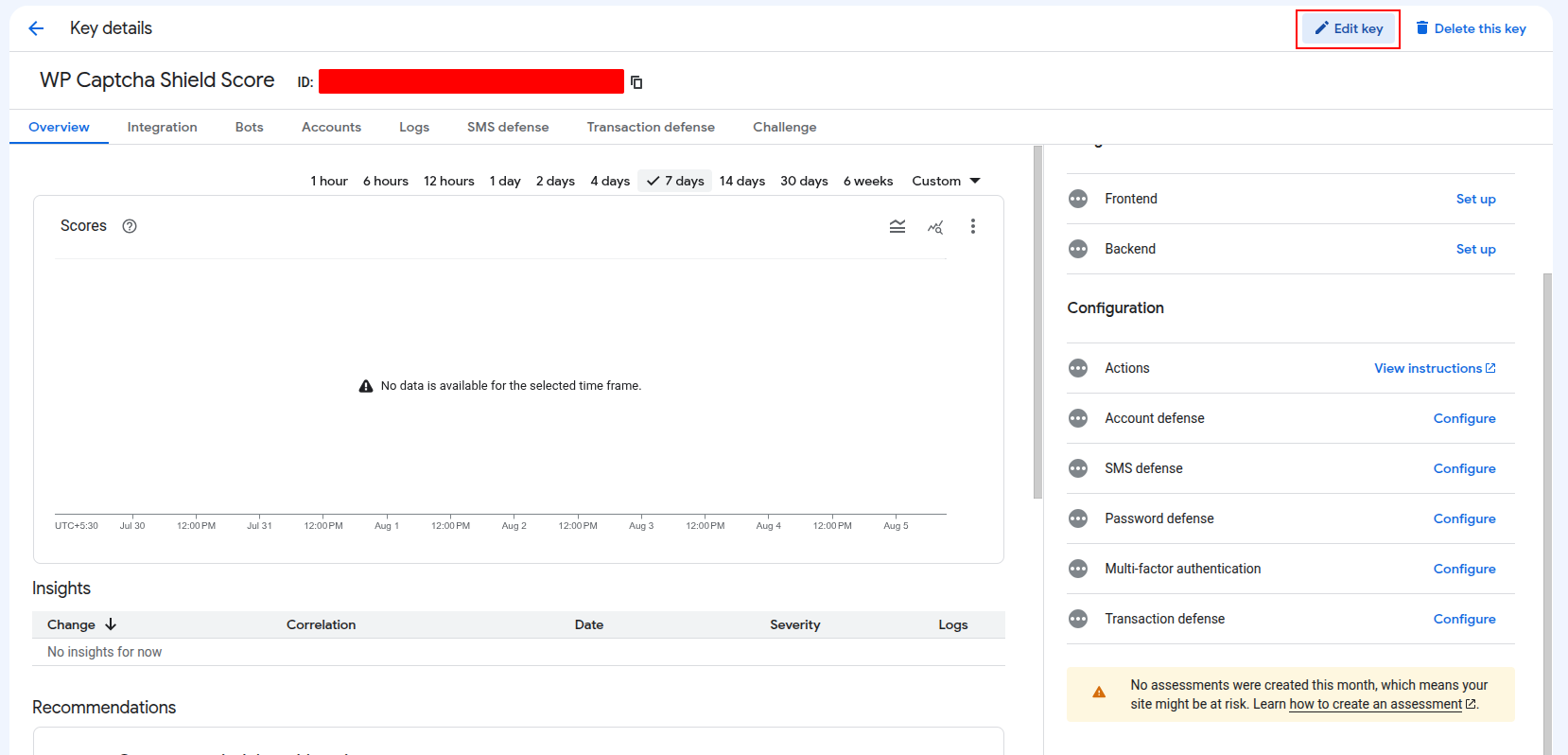 Open the reCAPTCHA key editor