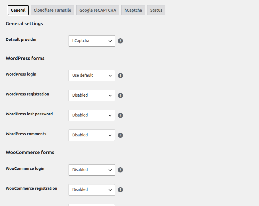 Select hCaptcha for protected forms